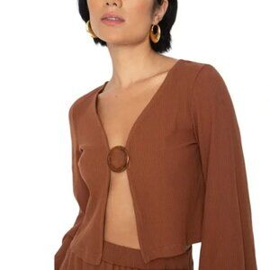 Callahan Brown Ribbed Crop Top with Ring Closure